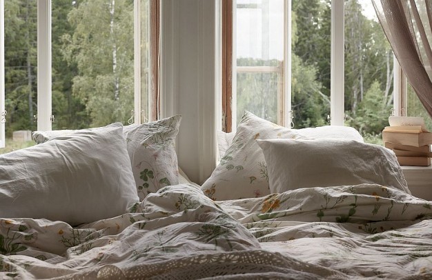 Okna sypialni wychodzące na las...